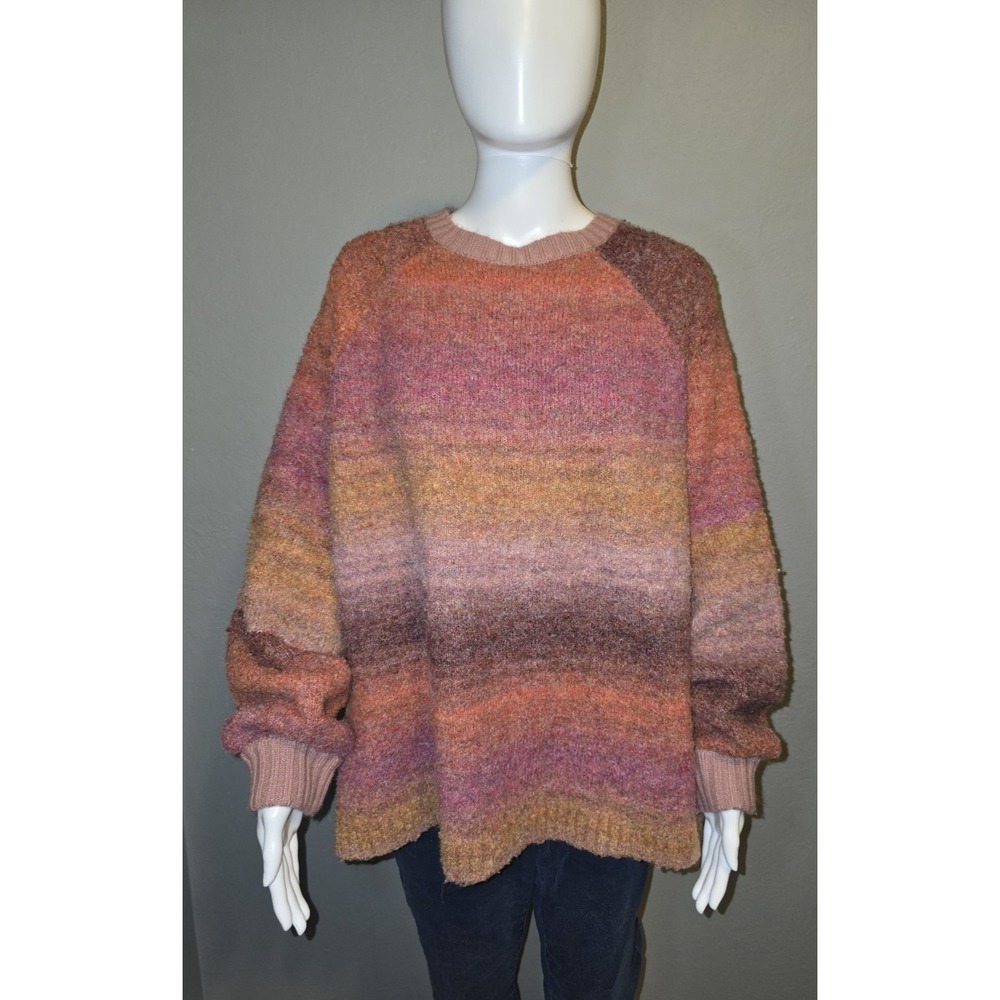 Eddie Bauer Ombre Pink Orange Space Dye Knit Wool Blend Cozy Sweater Sz XL